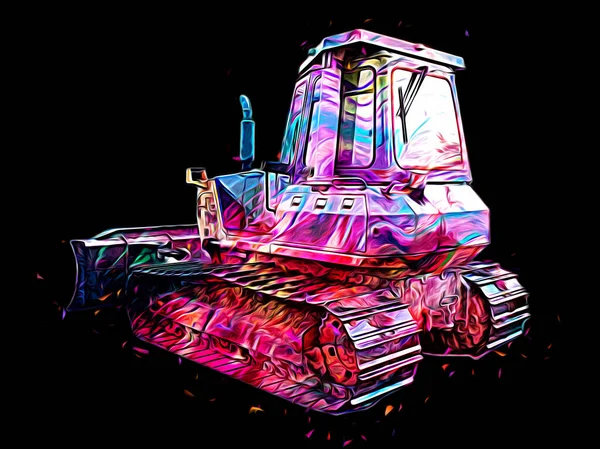 Bulldozer Ilustração Cor Arte Grunge Desenho Vintage — Fotografia de Stock