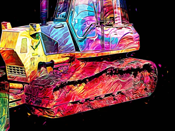 Bulldozer Ilustração Cor Arte Grunge Desenho Vintage — Fotografia de Stock