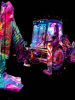 Kazı makinesi traktör çizimi rengi izole edilmiş antika sanat eserleri