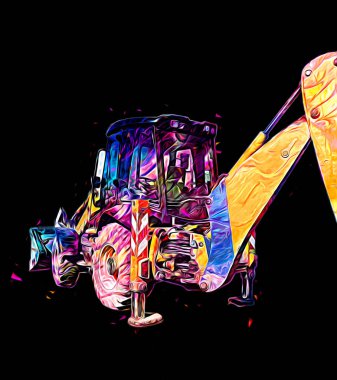 Kazı makinesi traktör çizimi rengi izole edilmiş antika sanat eserleri