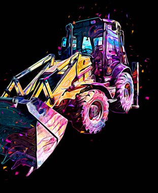 Kazı makinesi traktör çizimi rengi izole edilmiş antika sanat eserleri