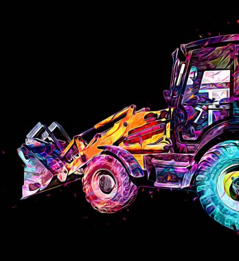 Kazı makinesi traktör çizimi rengi izole edilmiş antika sanat eserleri