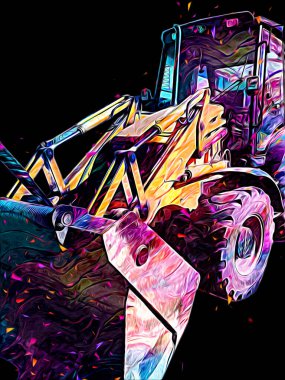 Kazı makinesi traktör çizimi rengi izole edilmiş antika sanat eserleri