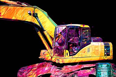 Ekskavatör illüstrasyon izole renk sanat eseri