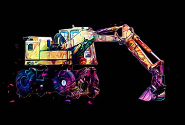 Ekskavatör illüstrasyon izole renk sanat eseri