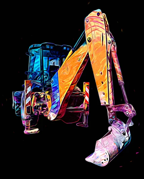 Kazı makinesi traktör çizimi rengi izole edilmiş antika sanat eserleri