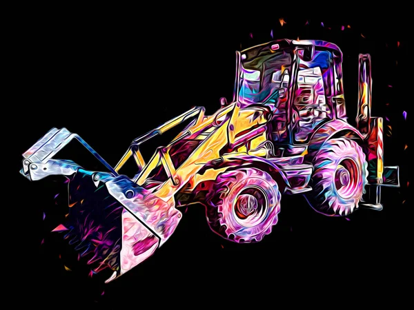 Bagr Traktor Ilustrace Barva Izolované Umění Práce Starožitné — Stock fotografie