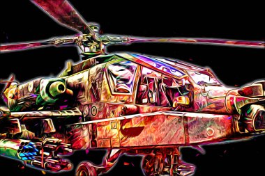 askeri helikopter resim sanatı klasiği çiziyor