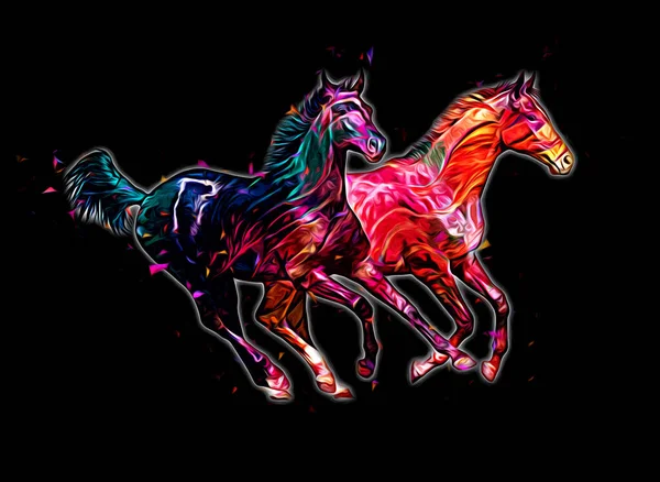 カラフルな馬のアートイラスト グランジペインティング — ストック写真