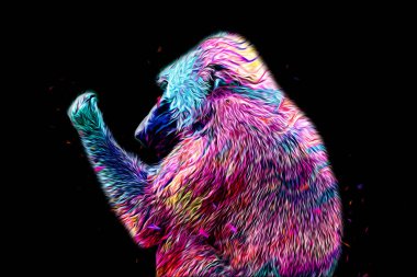 Ağaçların renkli çizimlerinde gerçekçi bir maymun.