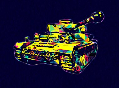 Vintage tank izole çizim sanat illüstrasyonu