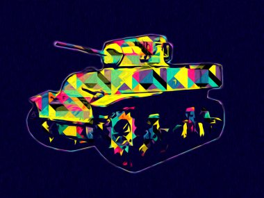 Vintage tank izole çizim sanat illüstrasyonu