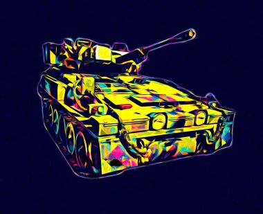 Vintage tank izole çizim sanat illüstrasyonu