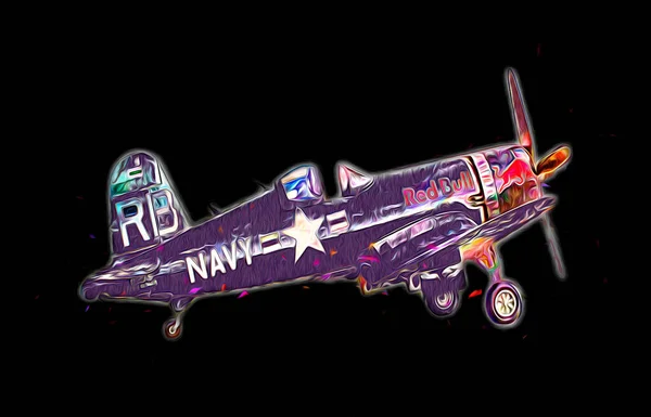 Pesawat Tempur Jet Amerika Menggambar Gambar Seni Vintage — Stok Foto