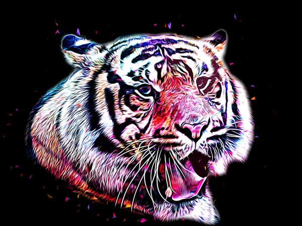 Tiger Arte Ilustración Color Vintage Grunge Retro —  Fotos de Stock