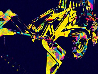 Kazı makinesi traktör çizimi rengi izole edilmiş antika sanat eserleri