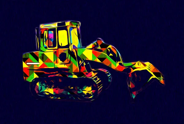 Bulldozer Illustration Färg Konst Grunge Teckning Vintage — Stockfoto