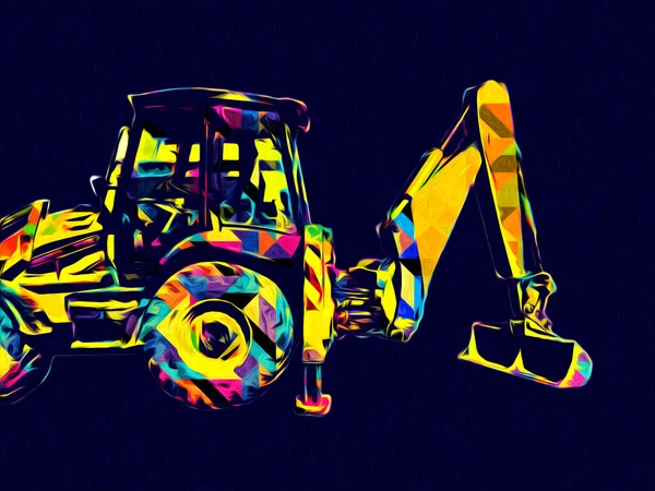 Bagger Traktor Illustration Farbe Isoliert Kunstwerk Antik Alt — Stockfoto