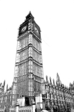 Londra 'nın büyük Ben sanat eseri çizimi, çizim, eğlenceli tasarım, antika retro