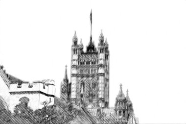Londra 'nın büyük Ben sanat eseri çizimi, çizim, eğlenceli tasarım, antika retro