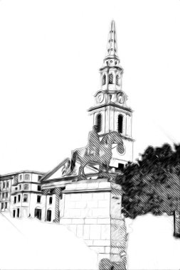 Londra 'nın büyük Ben sanat eseri çizimi, çizim, eğlenceli tasarım, antika retro