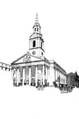 Londra 'nın büyük Ben sanat eseri çizimi, çizim, eğlenceli tasarım, antika retro