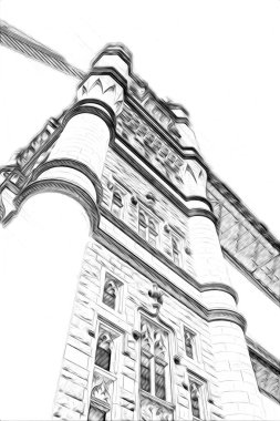 Londra 'nın büyük Ben sanat eseri çizimi, çizim, eğlenceli tasarım, antika retro