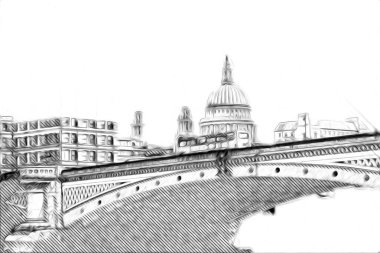Londra 'nın büyük Ben sanat eseri çizimi, çizim, eğlenceli tasarım, antika retro