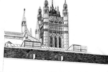 Londra 'nın büyük Ben sanat eseri çizimi, çizim, eğlenceli tasarım, antika retro