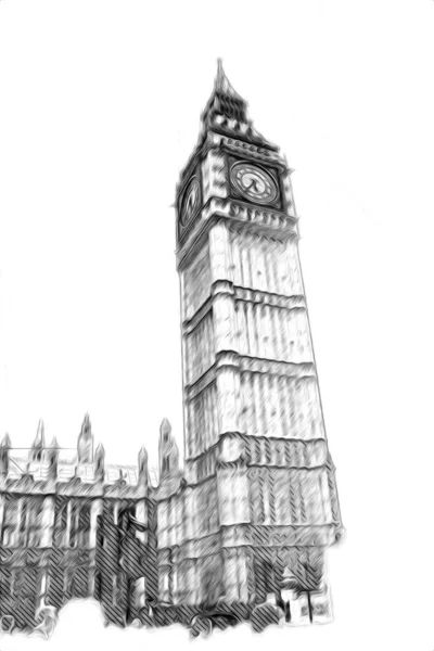 London Big Ben Art Zeichnung Skizze Illustration Spaß Design Vintage — Stockfoto