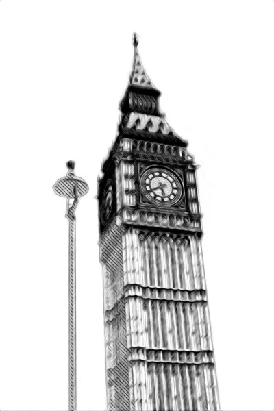 London Big Ben Art Drawing Illustrch Fun Design Vintage Retro — стокове фото