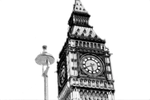 London Big Ben Art Drawing Sketch Illustration Fun Design Vintage — стоковое фото