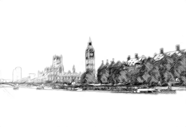 Londen Big Ben Kunst Tekening Schets Illustratie Leuk Ontwerp Vintage — Stockfoto