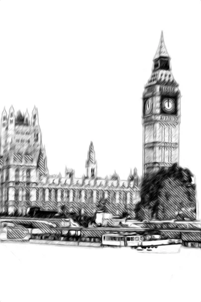 Londres Grand Ben Art Dessin Croquis Illustration Fun Design Vintage — Photo