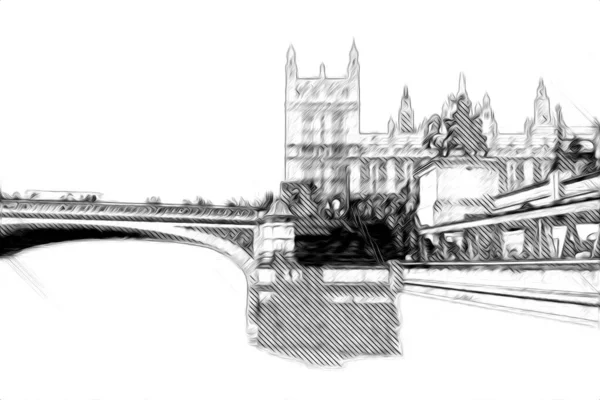 London Big Ben Art Drawing Sketch Illustration Fun Design Vintage — стоковое фото