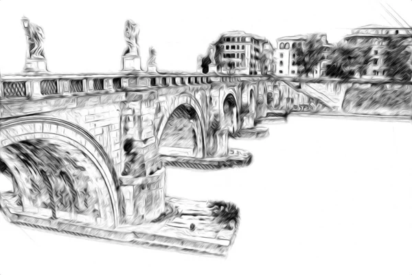 Rome Italy Art Drawing Sketch Illustration Fun Design Vintage Retro — Stock Photo, Image