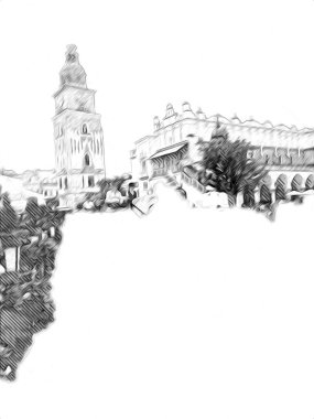 Eski şehir Krakow sanat illüstrasyonları antika