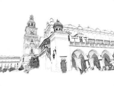 Eski şehir Krakow sanat illüstrasyonları antika