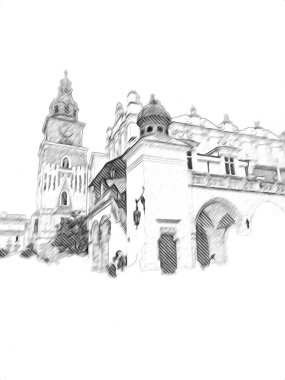 Eski şehir Krakow sanat illüstrasyonları antika