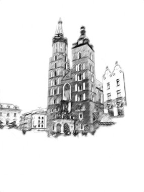 Eski şehir Krakow sanat illüstrasyonları antika