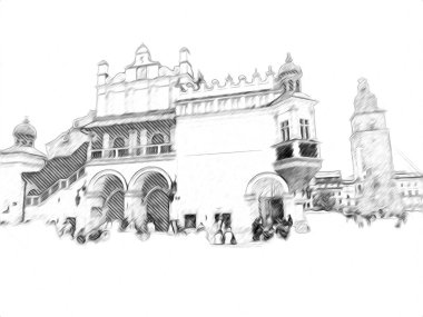 Eski şehir Krakow sanat illüstrasyonları antika