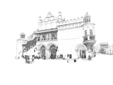 Eski şehir Krakow sanat illüstrasyonları antika