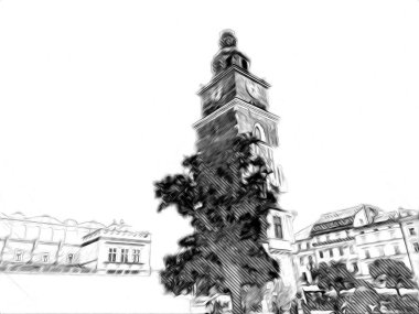 Eski şehir Krakow sanat illüstrasyonları antika