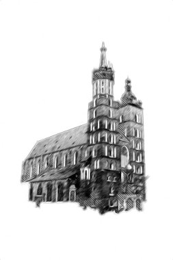 Eski şehir Krakow sanat illüstrasyonları antika