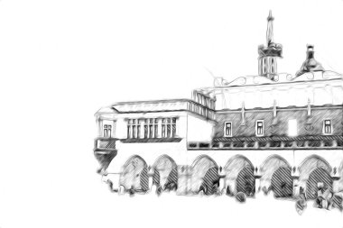 Eski şehir Krakow sanat illüstrasyonları antika