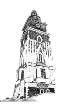 Eski şehir Krakow sanat illüstrasyonları antika