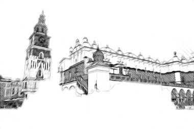 Eski şehir Krakow sanat illüstrasyonları antika