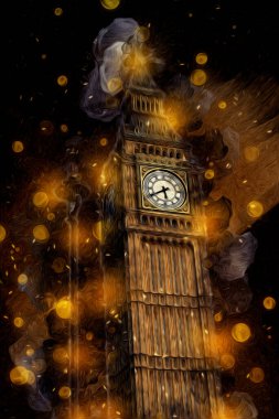 Londra 'nın büyük Ben sanat eseri çizimi, çizim, eğlenceli tasarım, antika retro