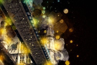 Londra 'nın büyük Ben sanat eseri çizimi, çizim, eğlenceli tasarım, antika retro