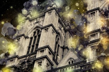 Londra 'nın büyük Ben sanat eseri çizimi, çizim, eğlenceli tasarım, antika retro